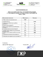 Сертификат угля марки ГЖР